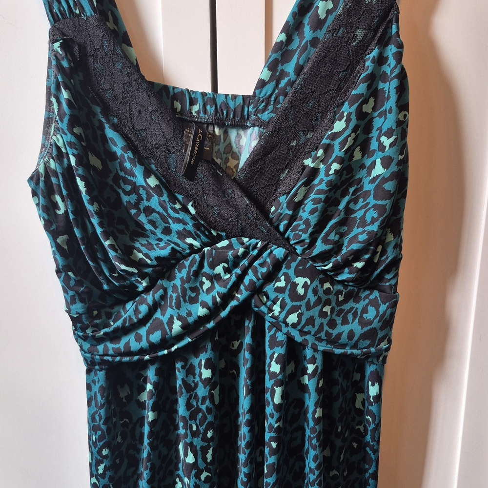 Z. Cavaricci Teal and Black Leopard Print Blouse